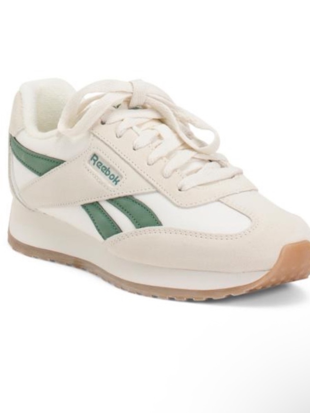 reebok suede white and light green retro sneakers womens